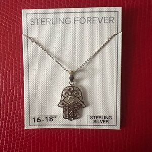 Silver Hamsa Hand Pendant Necklace - Silver